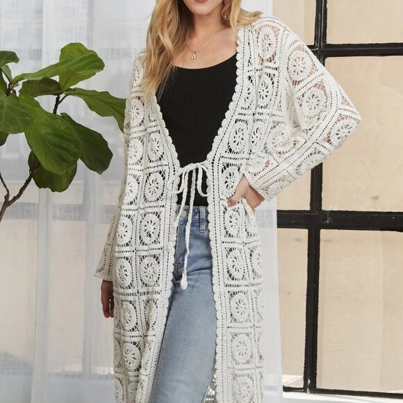 ADORA Long Sleeves Crochet Elastic Cardigan - Picture 8 of 10